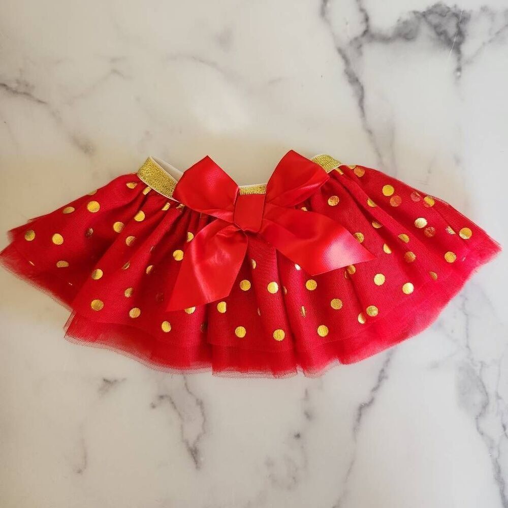 Baby essentials 6 month girls pull on tutu skirt red gold polka dot ballerina mi